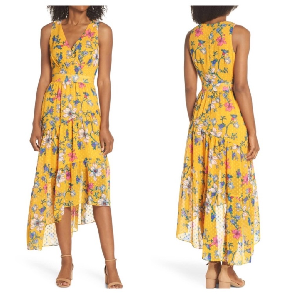 NWOT Eliza J Golden Floral Asymmetrical Dress Sz16